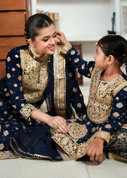 Navy Blue Chiffon Partywear Gharara for Girls Online in Dubai UAE Abudhabi Ajman Sharjah