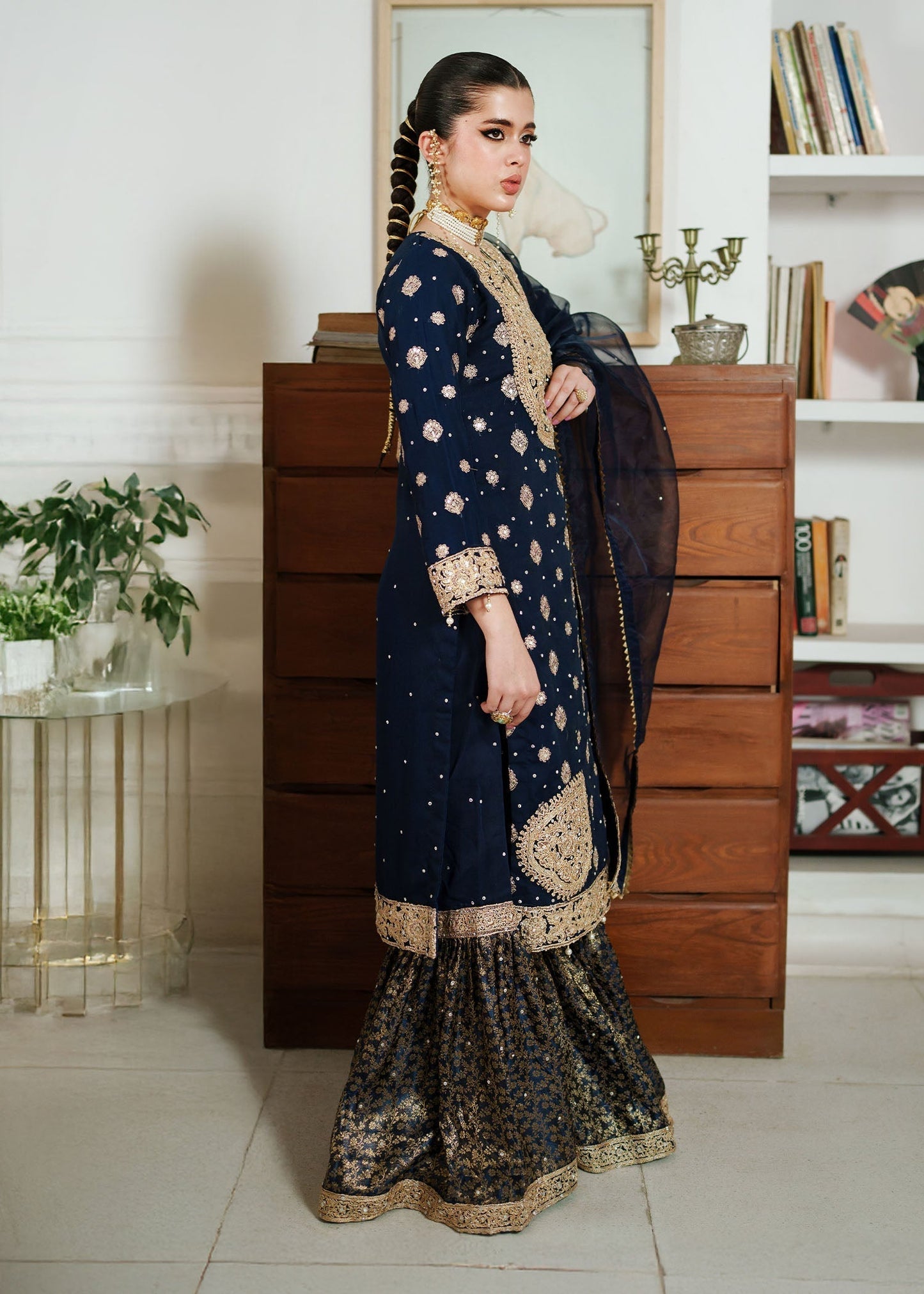 Navy Blue Chiffon Straight Leg Gharara Online in Dubai DXB UAE Abudhabi Meena Bazaar