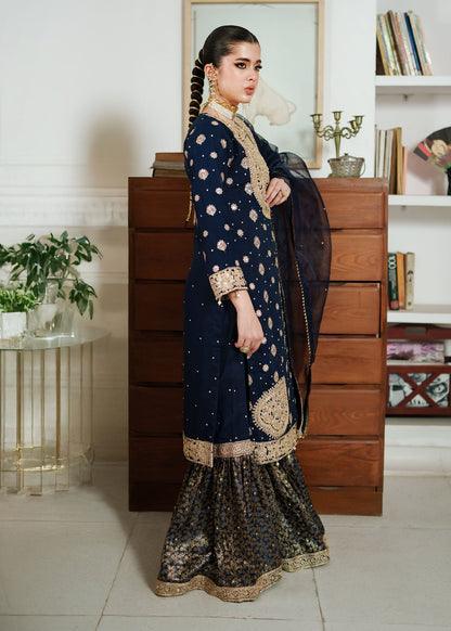 Navy Blue Chiffon Straight Leg Gharara Online in Dubai DXB UAE Abudhabi Meena Bazaar