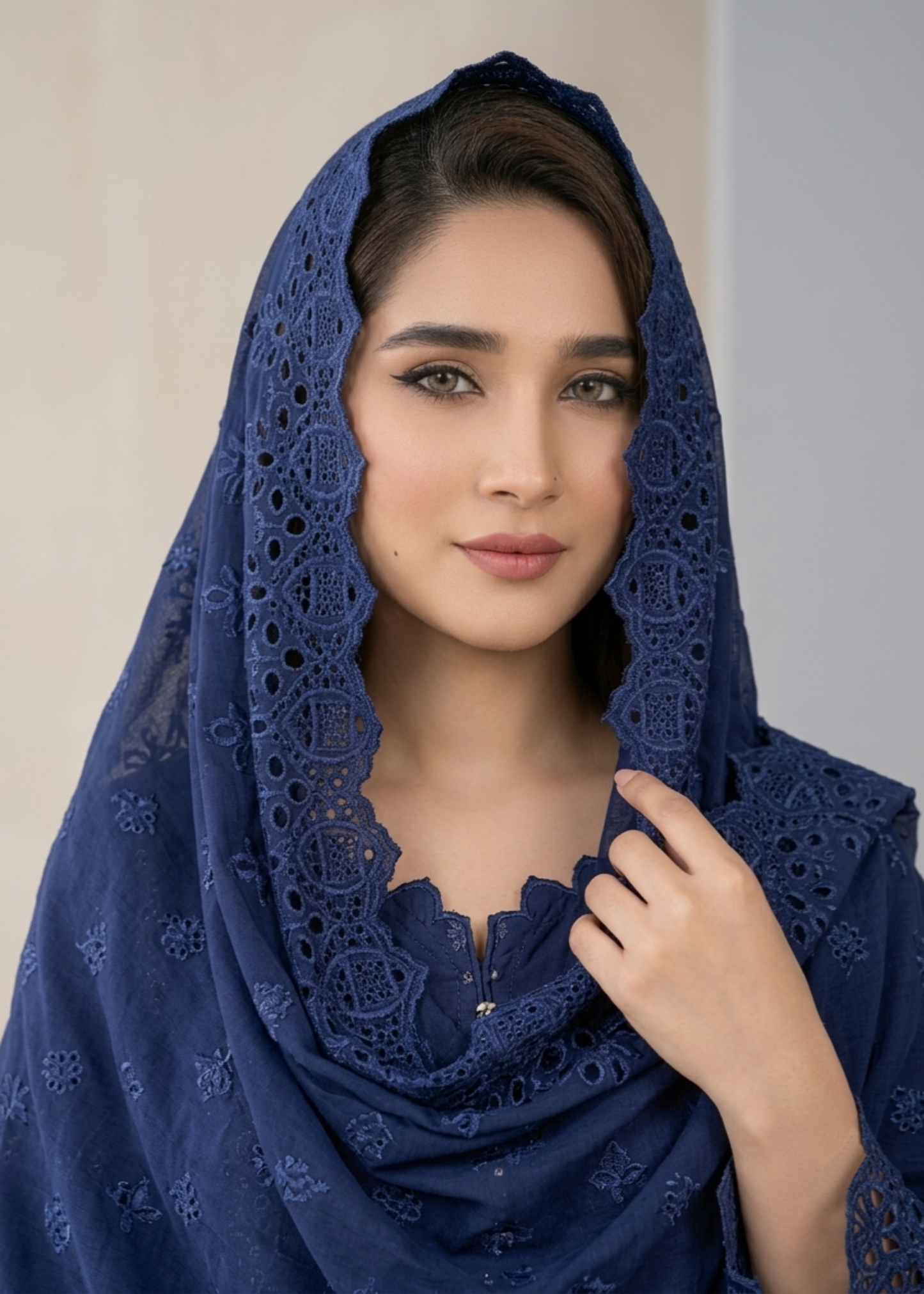 Navy Blue Chikankari Cotton Kurta with Dupatta Online in Dubai DXB UAE Abudhabi Meena Bazaar