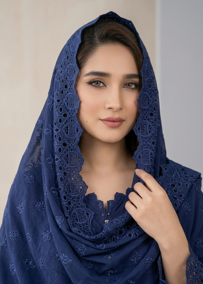 Navy Blue Chikankari Cotton Kurta with Dupatta Online in Dubai DXB UAE Abudhabi Meena Bazaar