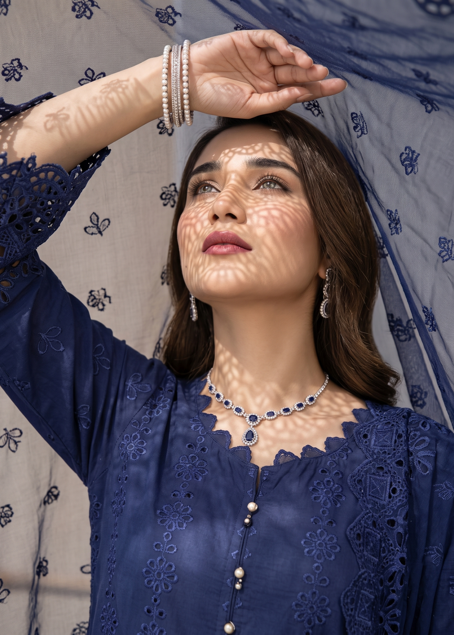 Navy Blue Cotton Chikankari Festive Wear Suit Online in UK USA Canada
