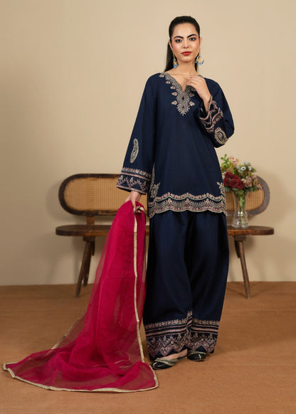 Navy Blue Cotton Farshi Shalwar Pakistani Suit Online in Sri Lanka India Australia