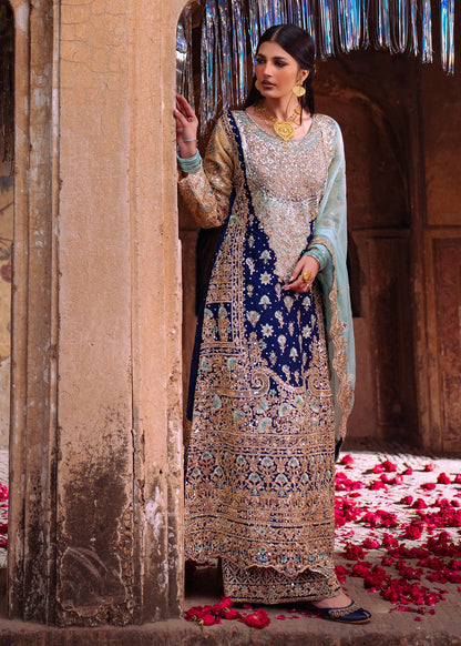 Navy Blue Designer Chiffon Wedding Outfit Online in UK USA Canada