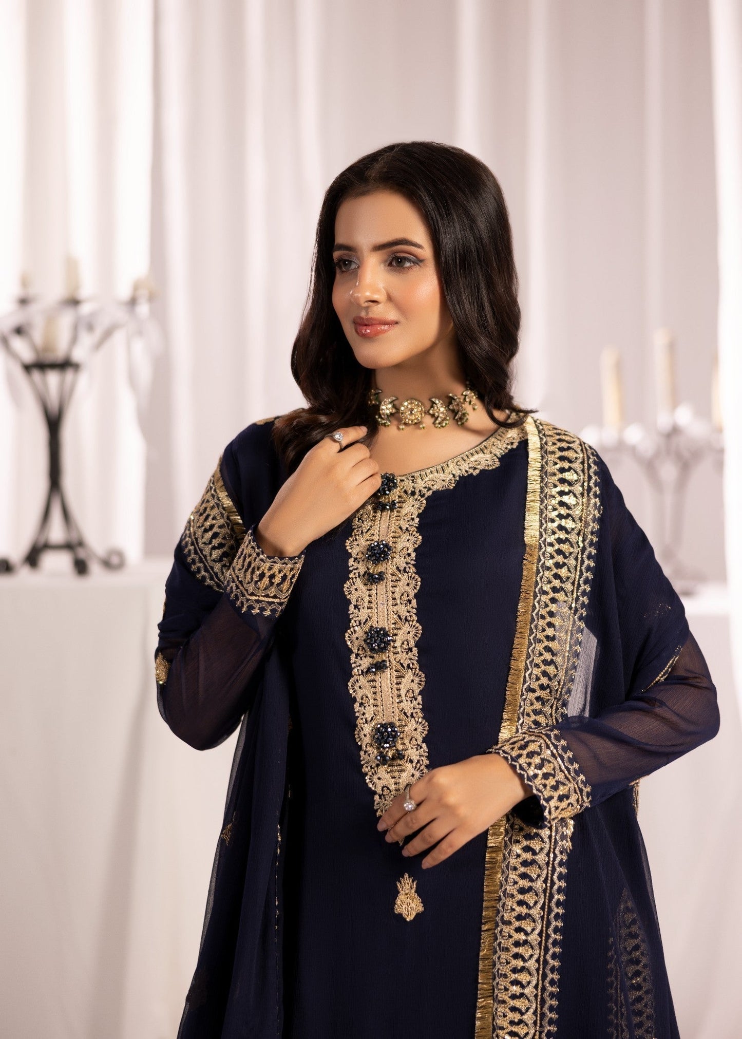 Navy Blue Designer Embroidered Salwar Kameez Online in KSA Riyadh Saudi Arabia Oman Bahrain Qatar