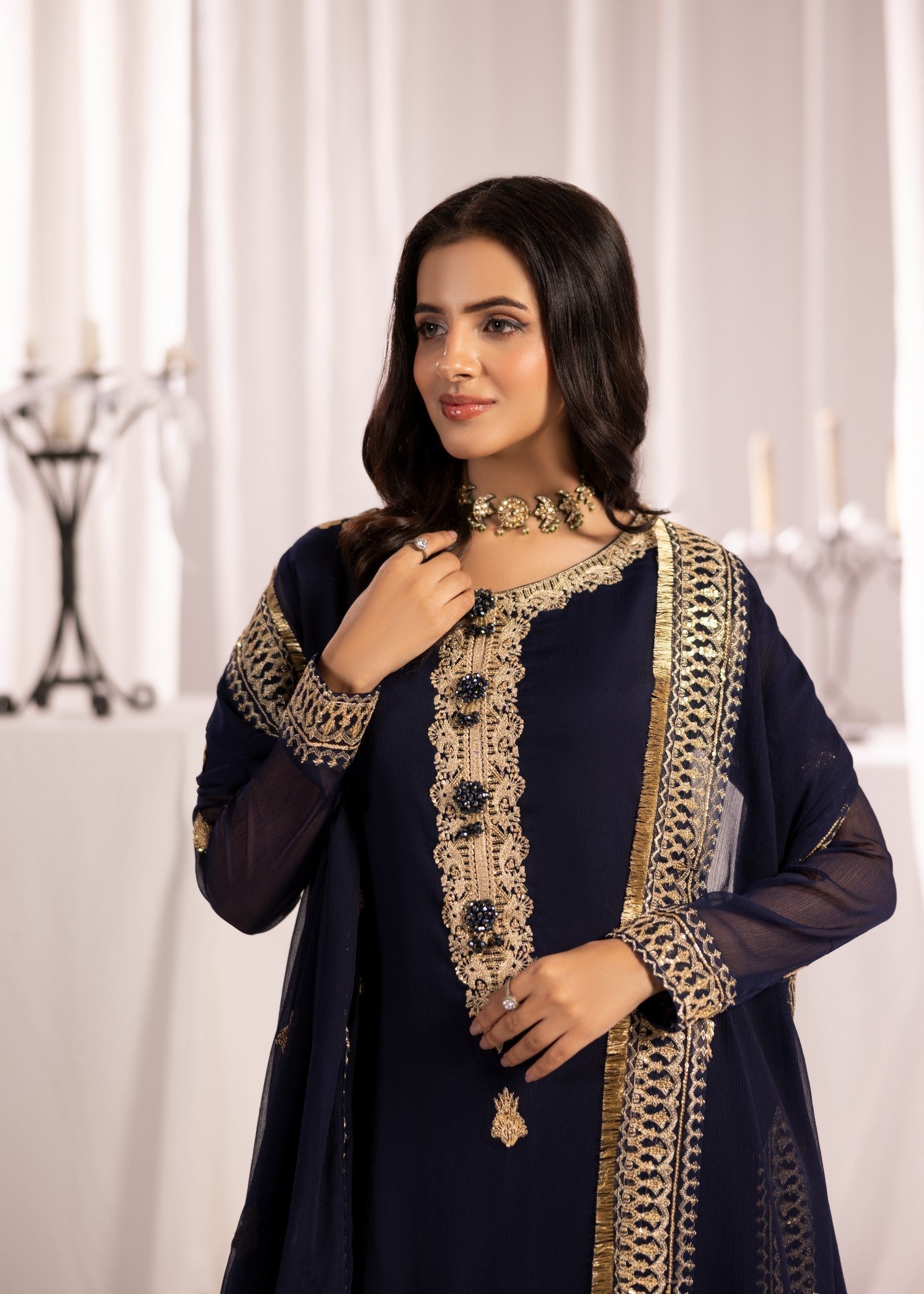 Navy Blue Designer Embroidered Salwar Kameez Online in KSA Riyadh Saudi Arabia Oman Bahrain Qatar