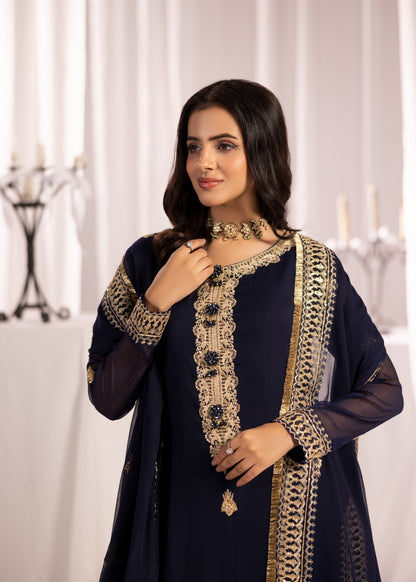 Navy Blue Designer Embroidered Salwar Kameez Online in KSA Riyadh Saudi Arabia Oman Bahrain Qatar