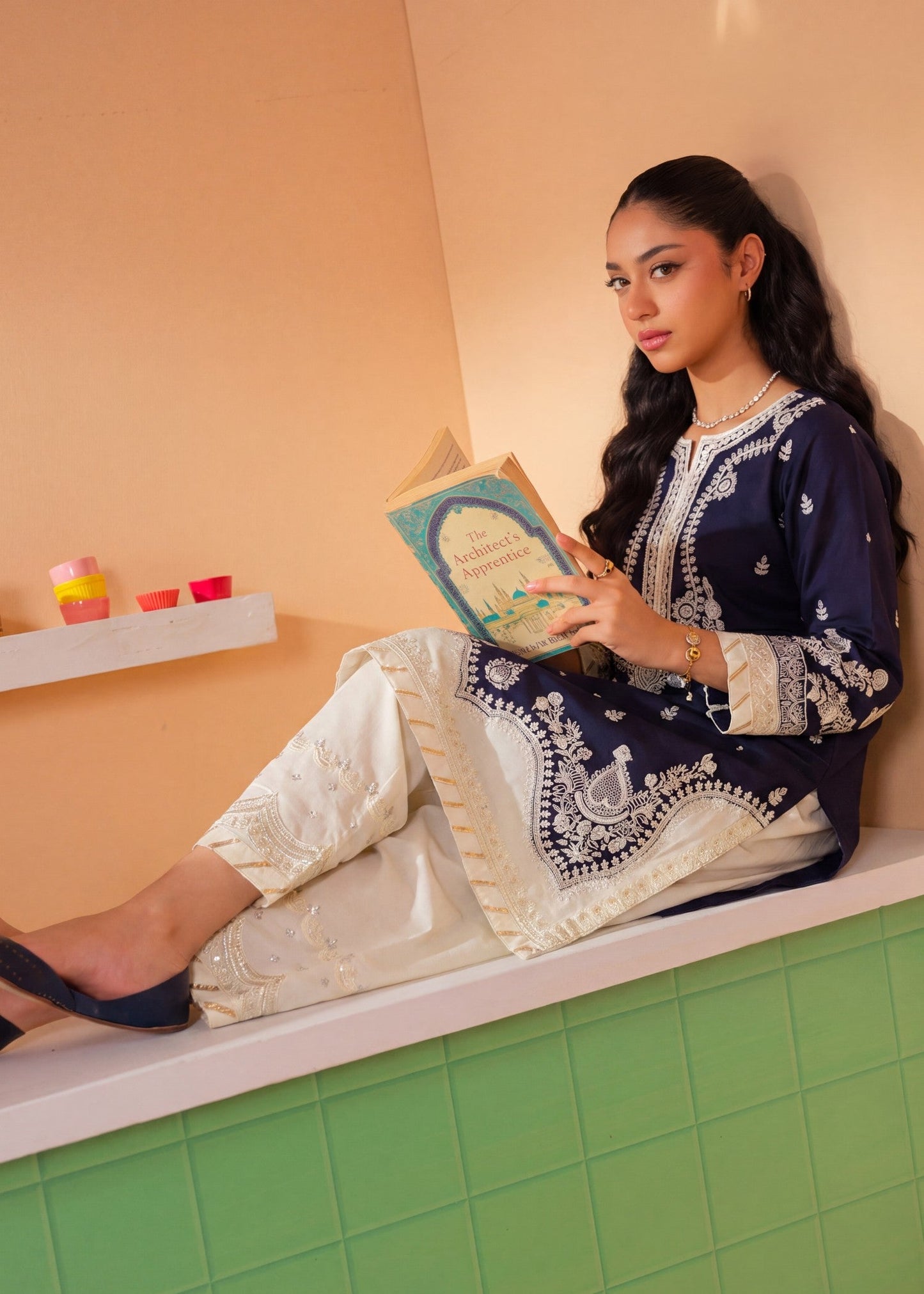 Navy Blue Designer Lawn Suit for Women Online in Dubai UAE Abudhabi Ajman Sharjah