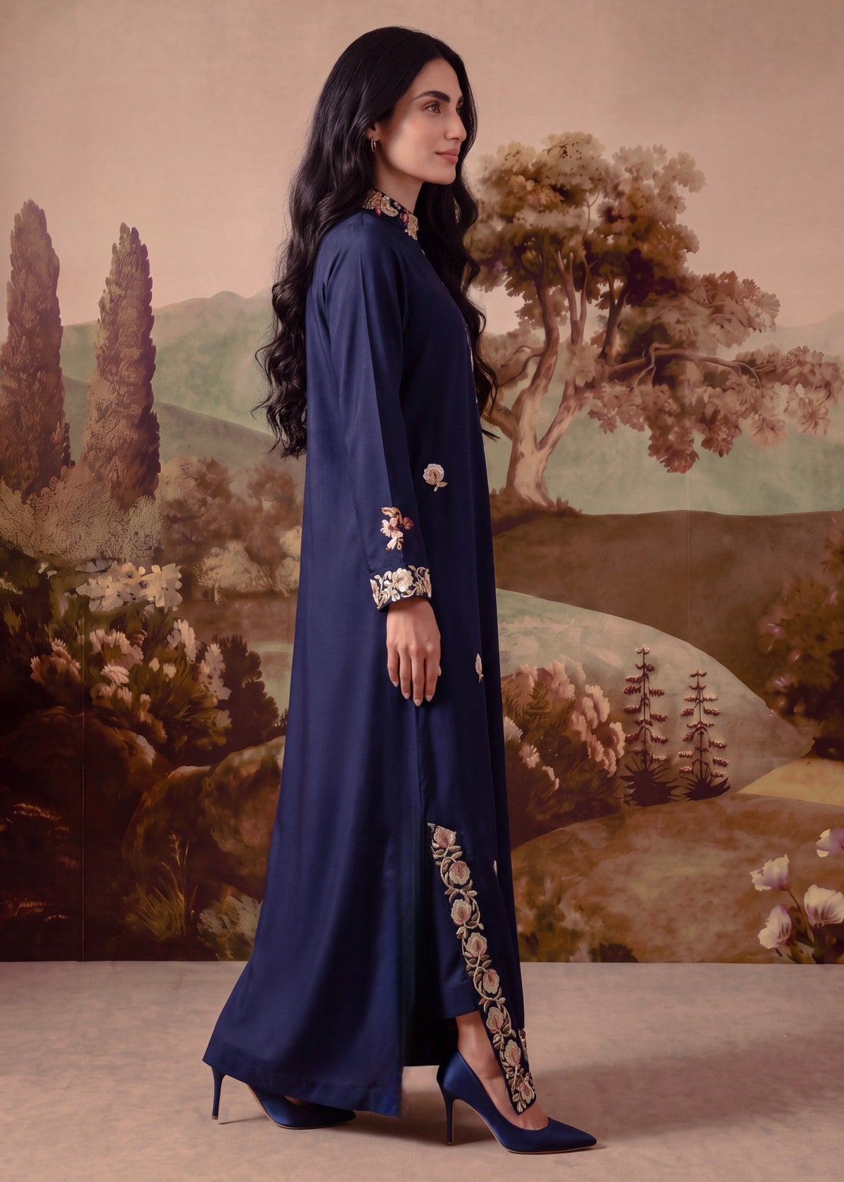 Navy Blue Dhanak Kaftan Winter Wear Online in Dubai UAE Abudhabi Ajman Sharjah