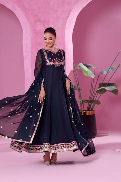 Navy Blue Embellished Chiffon Festive Salwar Kameez Online in Dubai UAE Abudhabi Ajman Sharjah