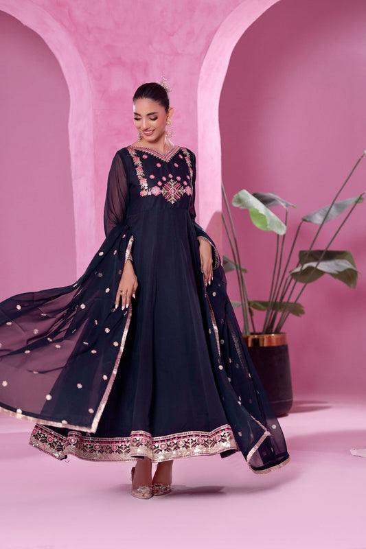 Navy Blue Embellished Chiffon Festive Salwar Kameez Online in Dubai UAE Abudhabi Ajman Sharjah