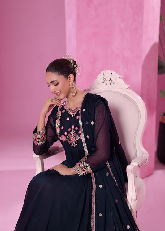 Navy Blue Embellished Chiffon Pakistani Suit Online in Dubai DXB UAE Abudhabi Meena Bazaar