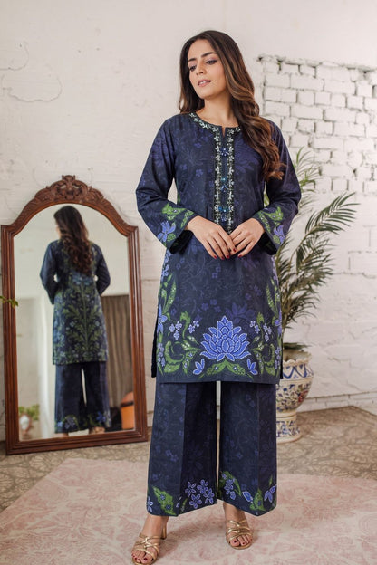 Navy Blue Embellished Lawn Kurta Set Online in Dubai UAE Abudhabi Ajman Sharjah