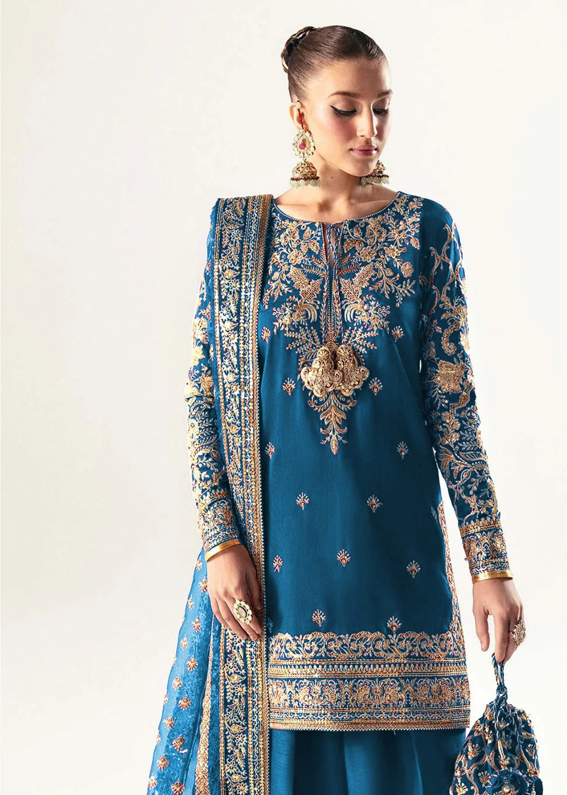 Navy Blue Embellished Raw Silk Designer Salwar Kameez Online in KSA Riyadh Saudi Arabia Oman Bahrain Qatar