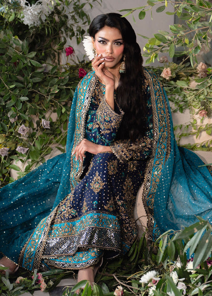 Navy Blue Embroidered Chiffon Straight Kurta Suit Online in KSA Riyadh Saudi Arabia Oman Bahrain Qatar
