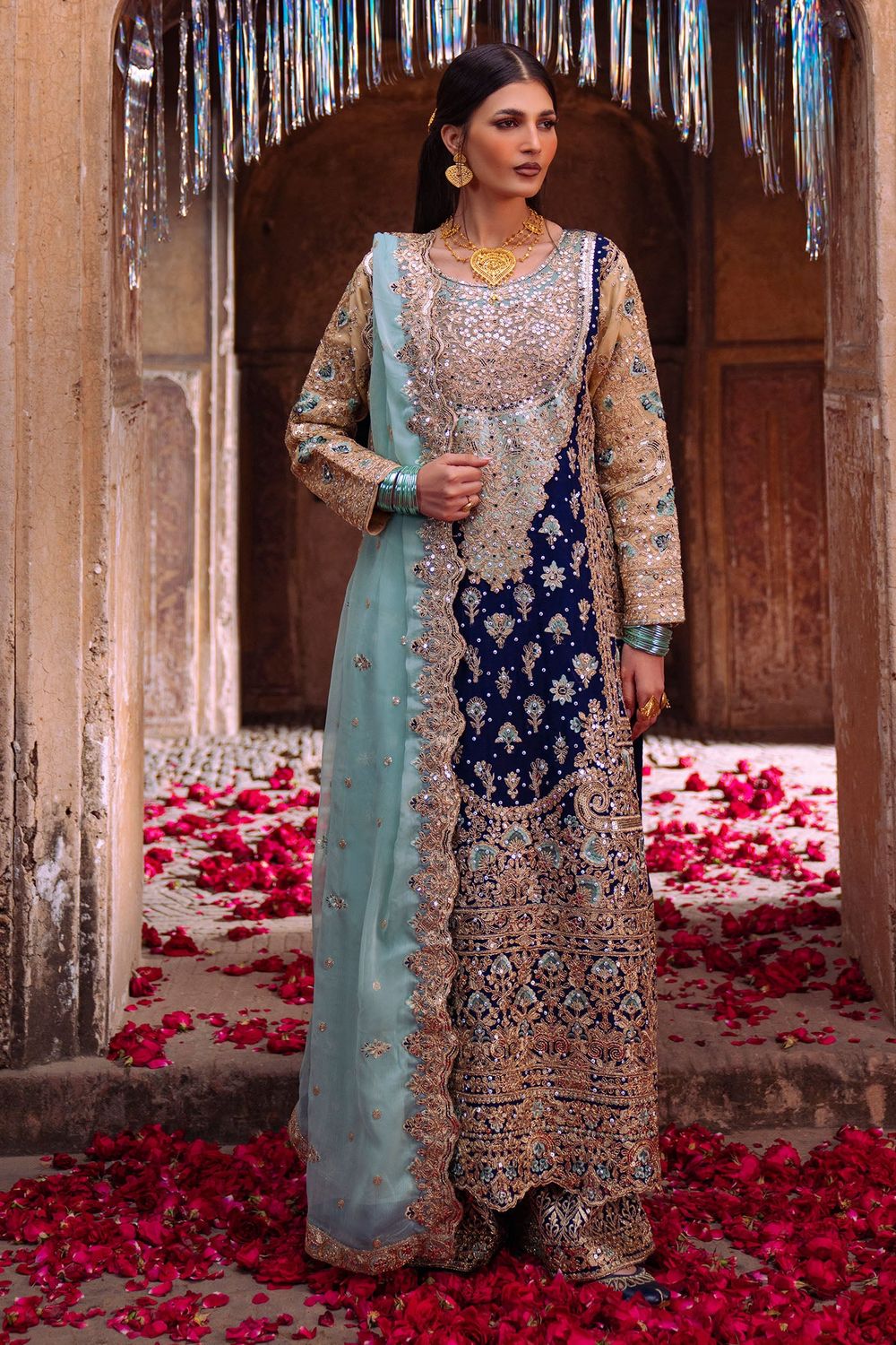 Navy Blue Embroidered Chiffon Wedding Guest Suit Online in Dubai UAE Abudhabi Ajman Sharjah