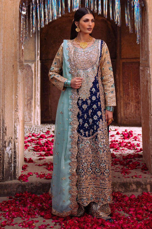 Navy Blue Embroidered Chiffon Wedding Guest Suit Online in Dubai UAE Abudhabi Ajman Sharjah