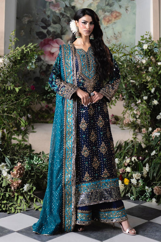 Navy Blue Embroidered Chiffon Wedding Guest Suit Online in Dubai UAE Abudhabi Ajman Sharjah