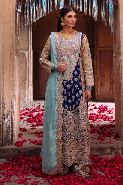 Navy Blue Embroidered Chiffon Wedding Suit Online in Dubai UAE Abudhabi Ajman Sharjah