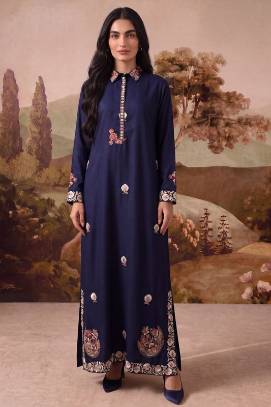 Navy Blue Embroidered Dhanak Kaftan Online in Dubai UAE Abudhabi Ajman Sharjah