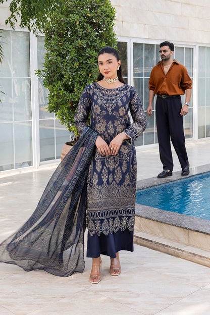 Navy Blue Embroidered Jacquard Festive Suit Online in Dubai UAE Abudhabi Ajman Sharjah