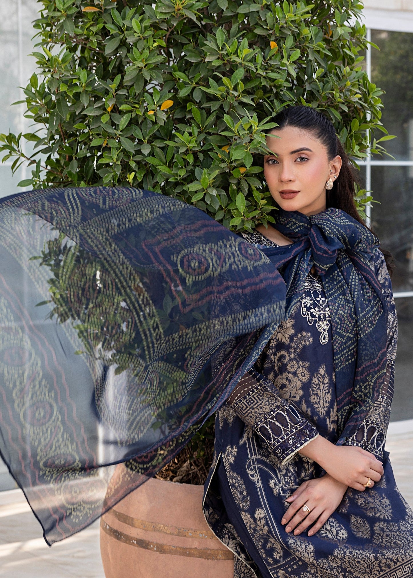 Navy Blue Embroidered Jacquard Festive Suit Online in Dubai UAE Abudhabi Ajman Sharjah