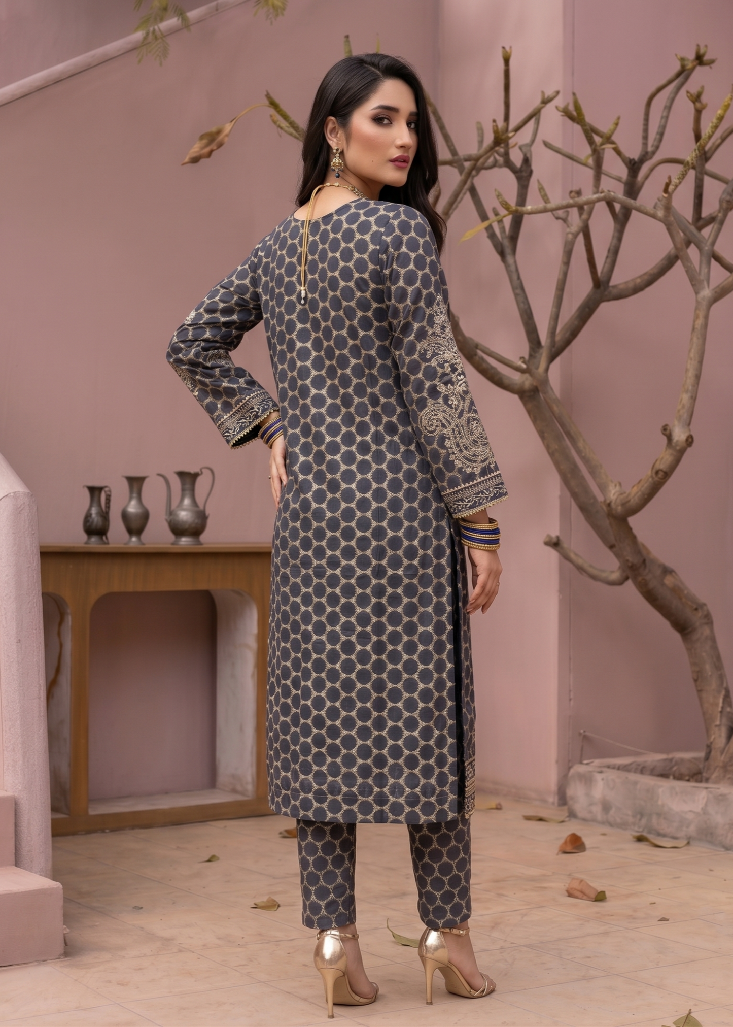 Navy Blue Embroidered Jacquard Salwar Kameez Festive Online in Sri Lanka India Australia