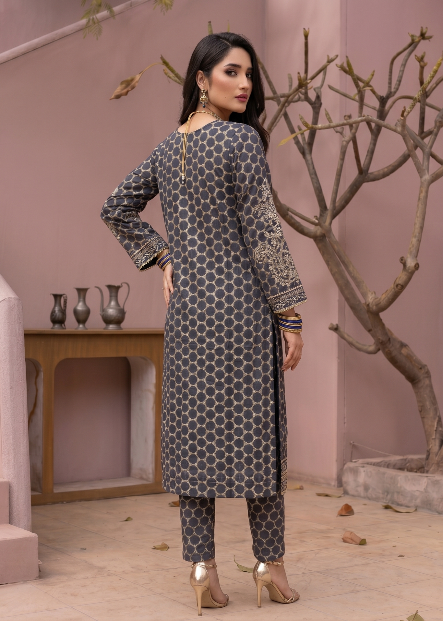 Navy Blue Embroidered Jacquard Salwar Kameez Festive Online in Sri Lanka India Australia