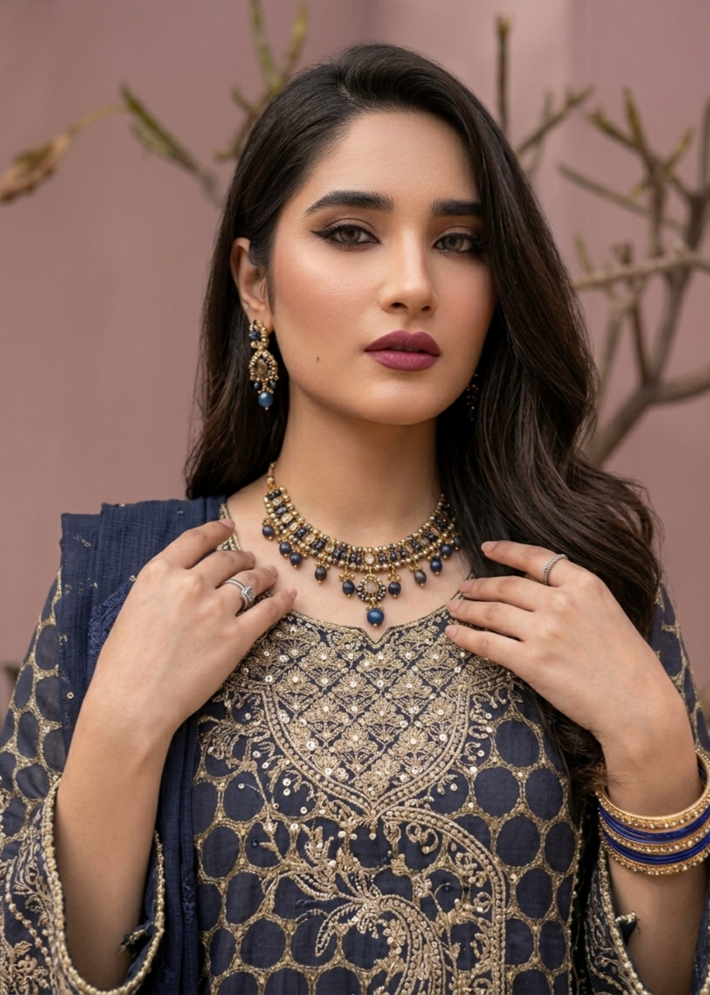 Navy Blue Embroidered Jacquard Straight Kurta Suit Online in Dubai UAE Abudhabi Ajman Sharjah