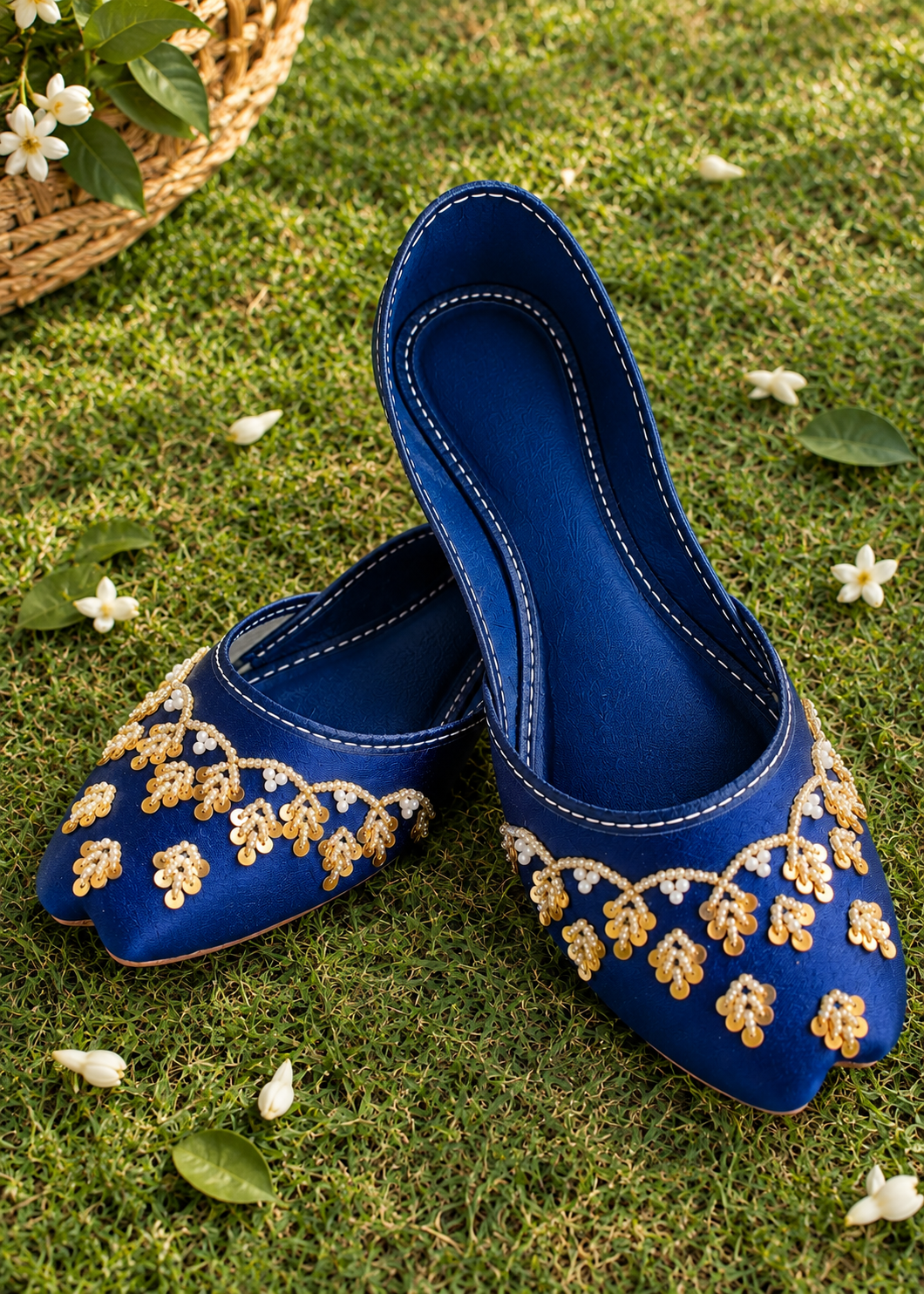 Navy Blue Embroidered Khussa Online in UK USA Canada