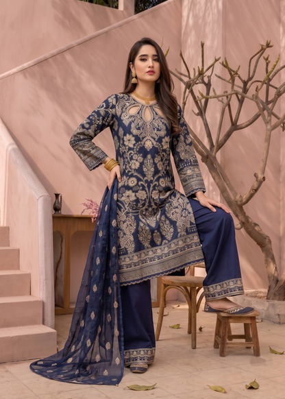 Navy Blue Embroidered Kurta with Trouser and Dupatta Online in Dubai DXB UAE Abudhabi Meena Bazaar