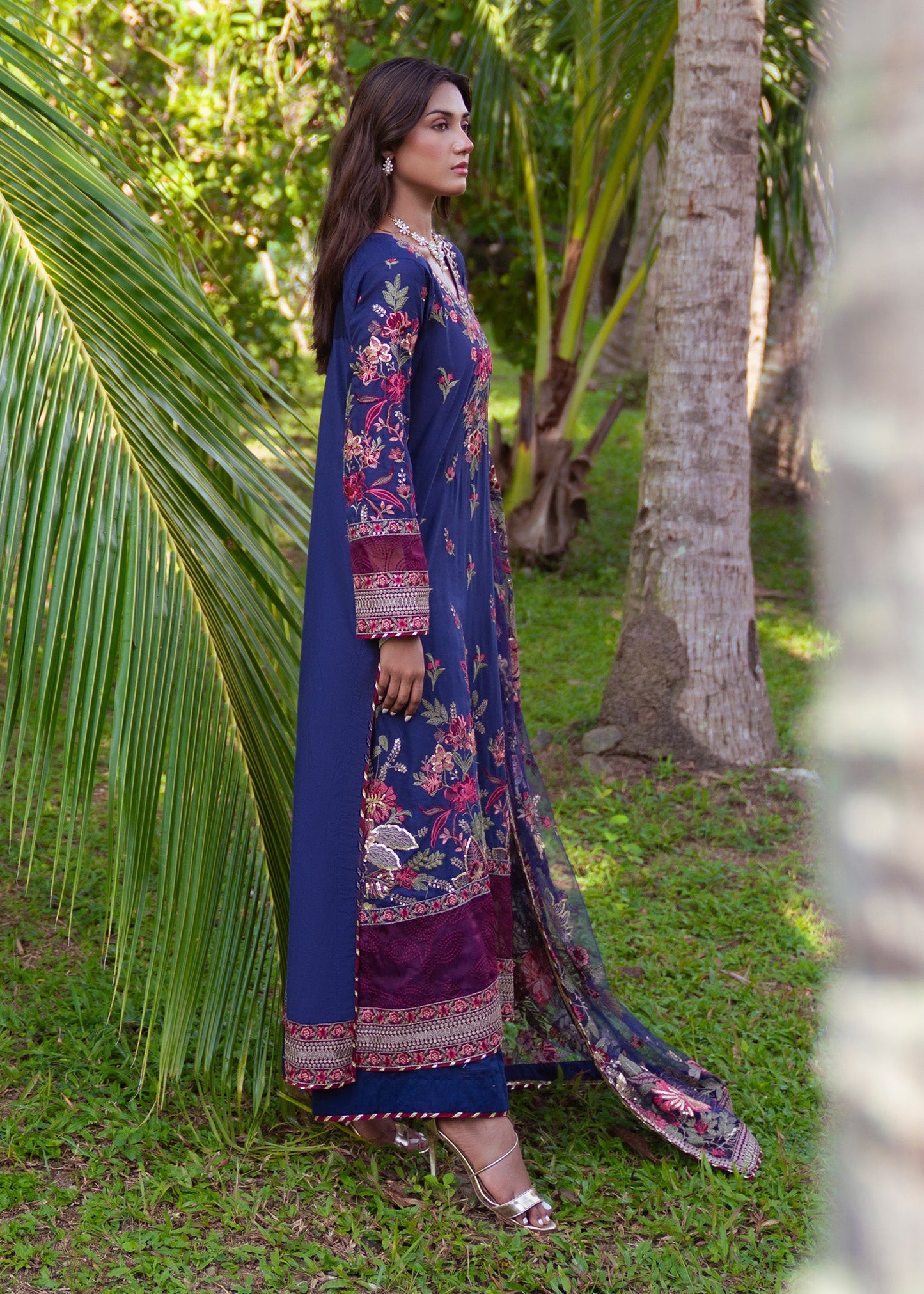 Navy Blue Embroidered Lawn Festive Suit Online in Dubai UAE Abudhabi Ajman Sharjah