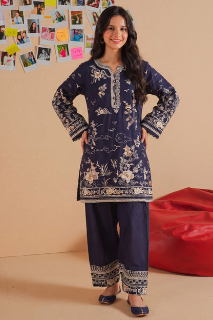 Navy Blue Embroidered Lawn Kurta Pajama Online in Dubai UAE Abudhabi Ajman Sharjah