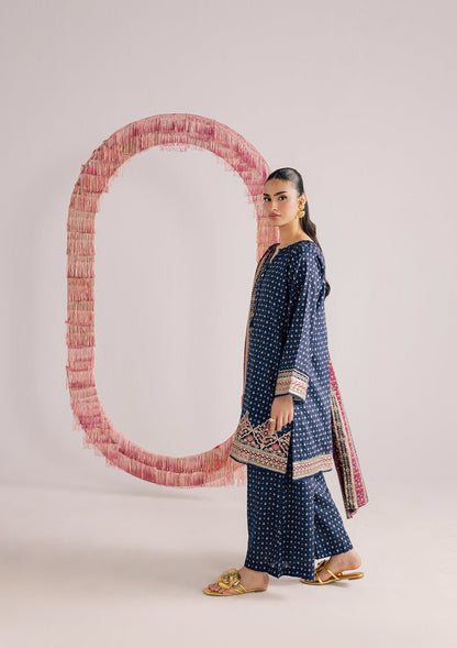 Navy Blue Embroidered Lawn Kurta Palazzo Set Online in Dubai UAE Abudhabi Ajman Sharjah