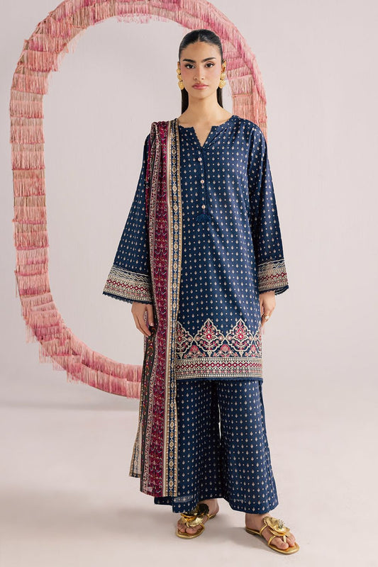 Navy Blue Embroidered Lawn Kurta Set Online in Dubai UAE Abudhabi Ajman Sharjah