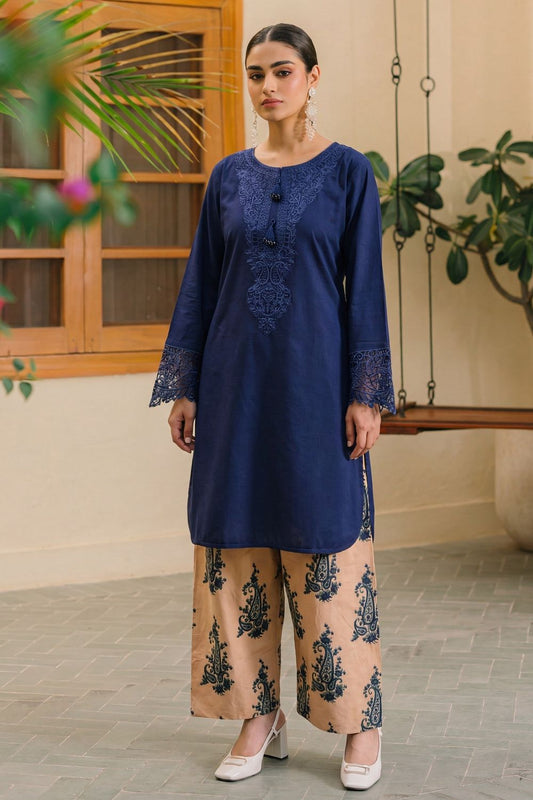 Navy Blue Embroidered Lawn Kurta Set Online in Dubai UAE Abudhabi Ajman Sharjah