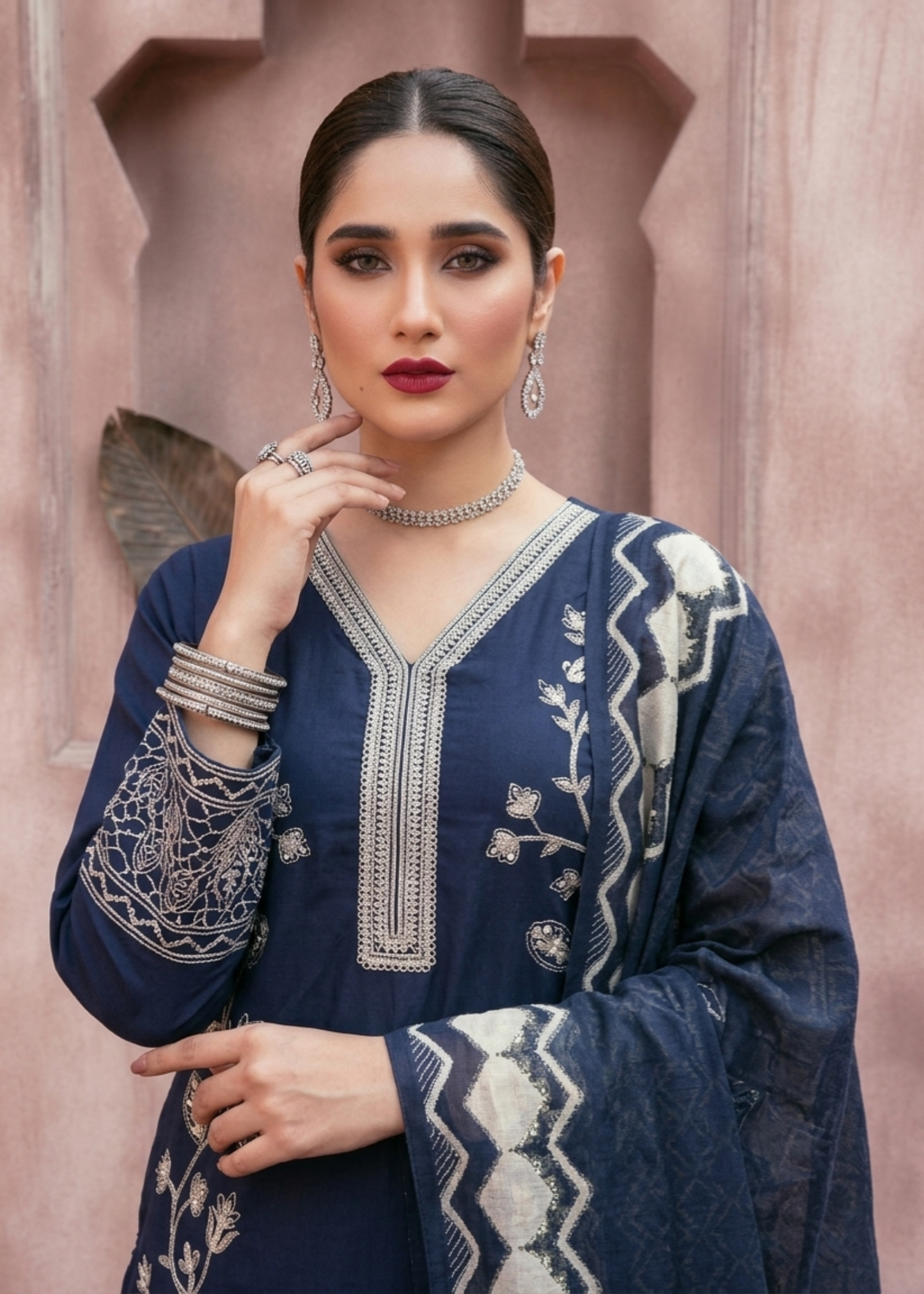 Navy Blue Embroidered Lawn Ladies Suit Online in KSA Riyadh Saudi Arabia Oman Bahrain Qatar