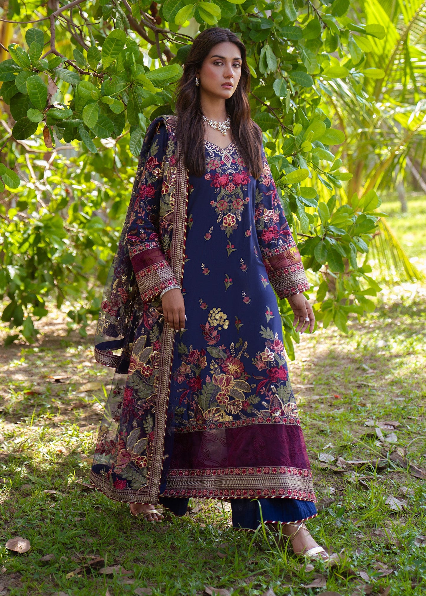 Navy Blue Embroidered Lawn Ladies Suit Online in UK USA Canada