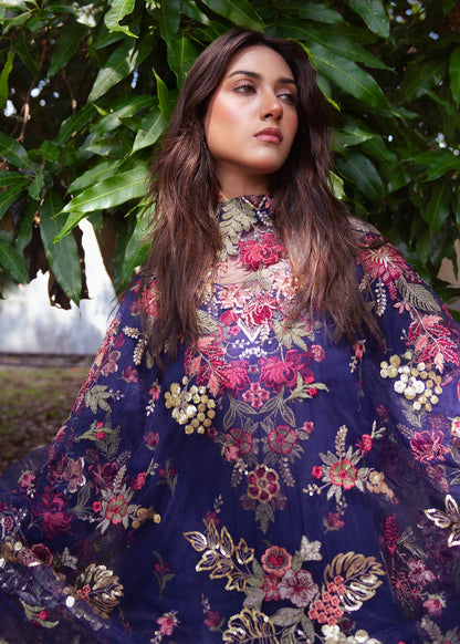 Navy Blue Embroidered Lawn Ladies Suit Online in UK USA Canada