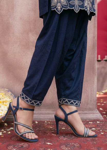 Navy Blue Embroidered Lawn Pakistani Designer Suit Online in KSA Riyadh Saudi Arabia Oman Bahrain Qatar