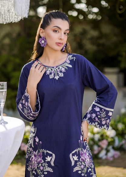 Navy Blue Embroidered Lawn Pakistani Suit Online in Dubai DXB UAE Abudhabi Meena Bazaar
