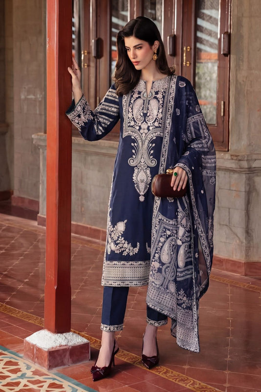 Navy Blue Embroidered Lawn Pakistani Suit Online in Dubai UAE Abudhabi Ajman Sharjah
