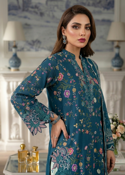 Navy Blue Embroidered Lawn Pakistani Suit Online in Dubai UAE Abudhabi Ajman Sharjah