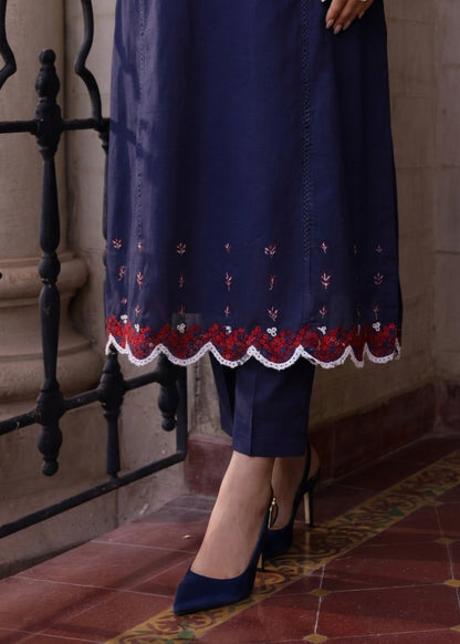Navy Blue Embroidered Lawn Pakistani Suit Online in Sri Lanka India Australia