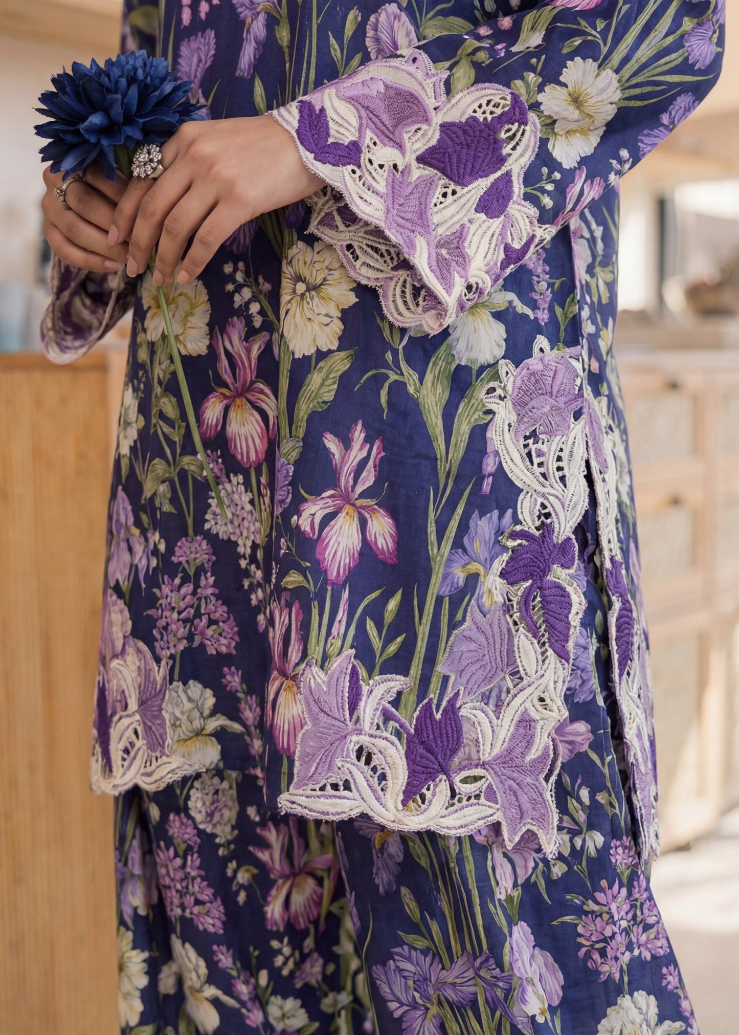 Navy Blue Embroidered Lawn Pakistani Suit Online in Sri Lanka India Australia