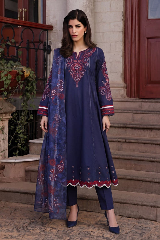 Navy Blue Embroidered Lawn Pishwas Salwar Kameez Online in Dubai UAE Abudhabi Ajman Sharjah
