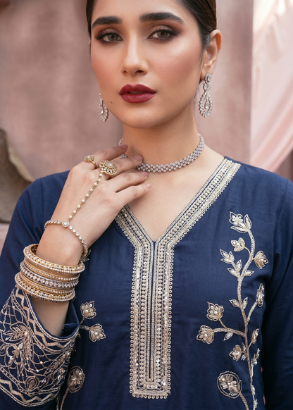 Navy Blue Embroidered Lawn Salwar Kameez Online in Dubai DXB UAE Abudhabi Meena Bazaar