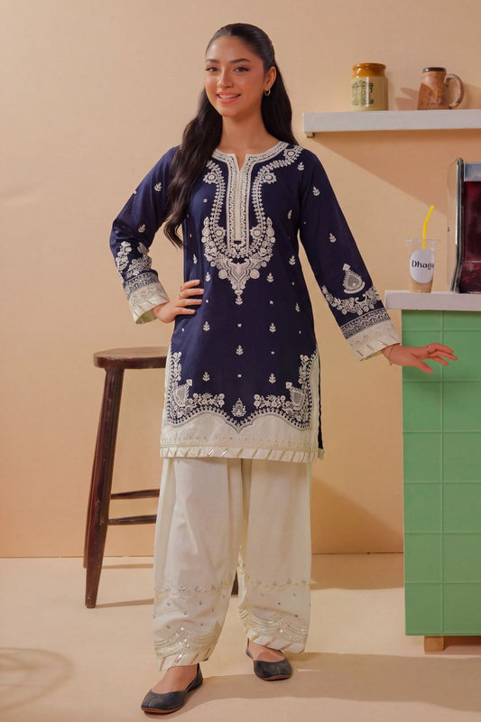 Navy Blue Embroidered Lawn Shalwar Kameez Online in Dubai UAE Abudhabi Ajman Sharjah