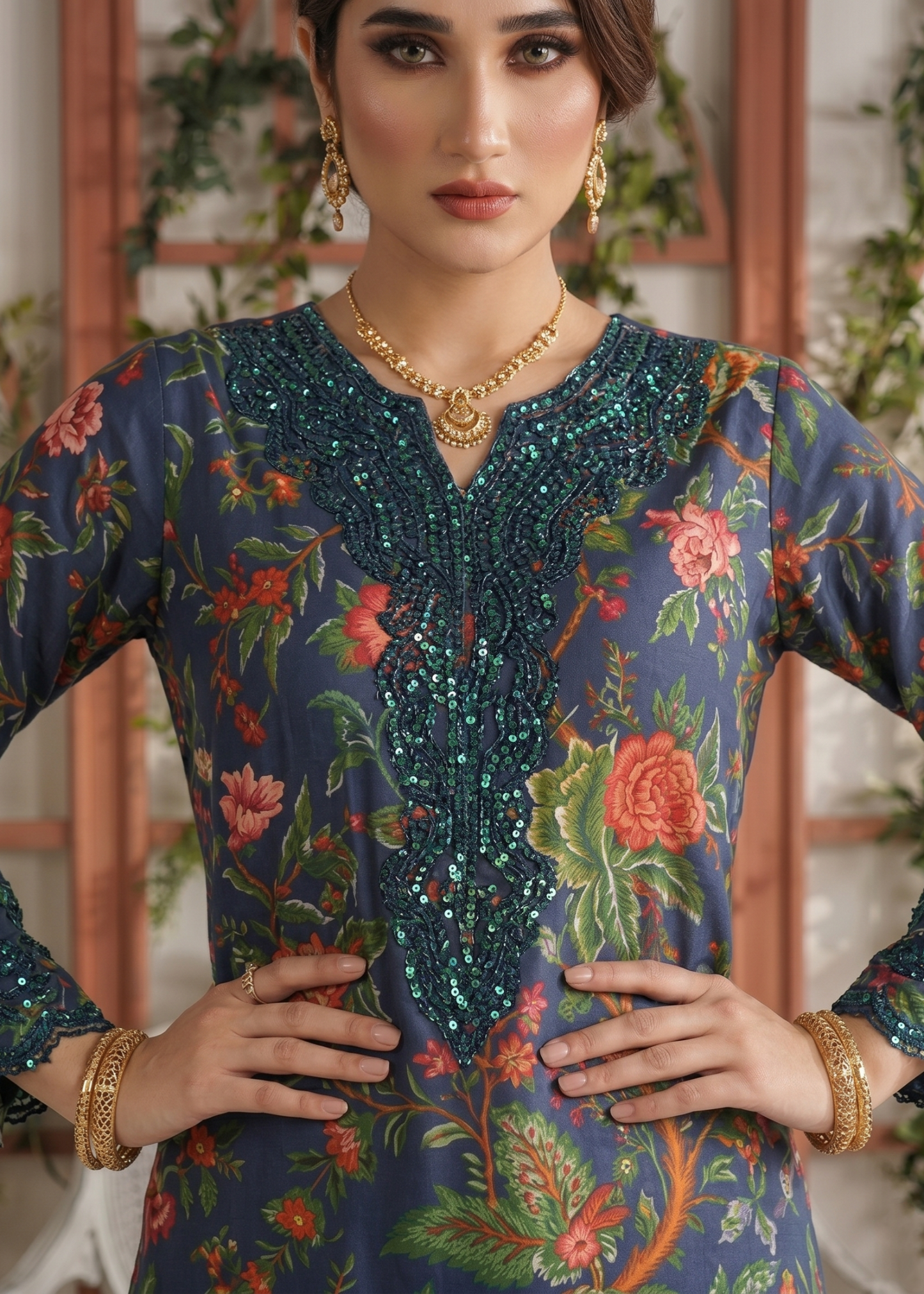 Navy Blue Embroidered Lawn Sharara Gharara Online in Dubai UAE Abudhabi Ajman Sharjah