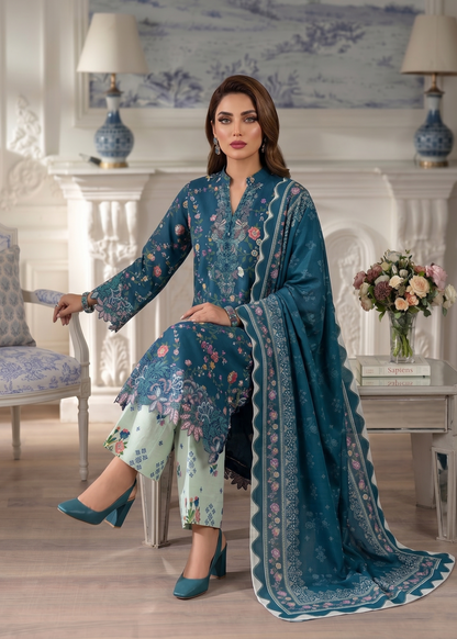 Navy Blue Embroidered Lawn Straight Kurta Suit Online in Sri Lanka India Australia